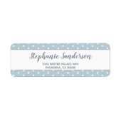 Simple Pastel Blue White polka stips Script Etiket (Voorkant)