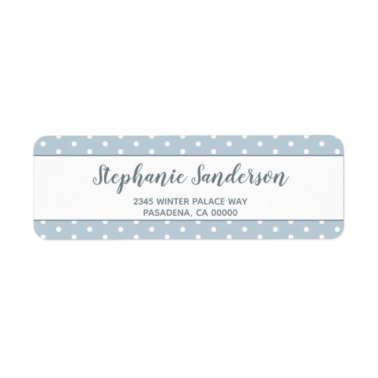 Simple Pastel Blue White polka stips Script Etiket (Voorkant)