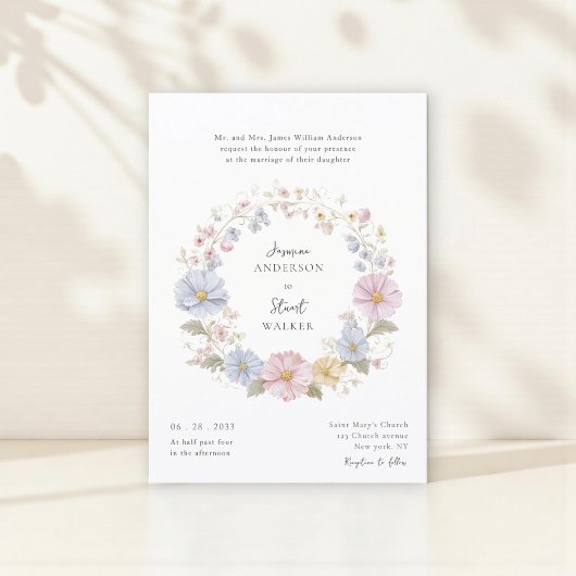 Simple pastel Floral Wedding website qr code Kaart