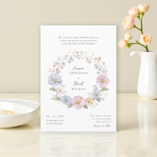 Simple pastel Floral Wedding website qr code  Kaart