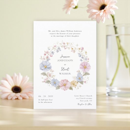 Simple pastel Floral Wedding website qr code Kaart