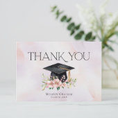 Simple Pastel Graduate Cap Flowers Graduation Bedankkaart (Staand voorkant)