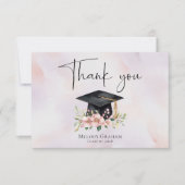Simple Pastel Graduate Cap Flowers Graduation Bedankkaart (Voorkant)