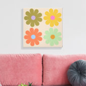 Simple Pastel Vintage Flower Pattern Canvas Afdruk (Insitu (Woonkamer))