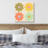 Simple Pastel Vintage Flower Pattern Canvas Afdruk (Insitu (Slaapkamer))