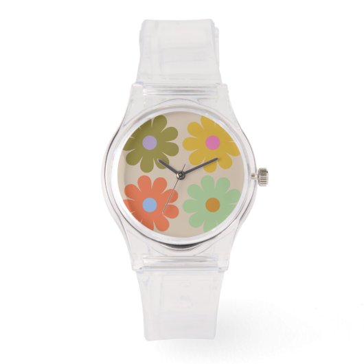 Simple Pastel Vintage Flower Pattern Horloge (Voorkant)