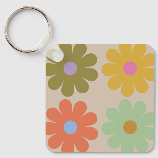 Simple Pastel Vintage Flower Pattern Sleutelhanger (Voorkant)