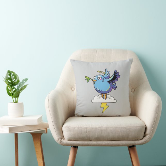 Simple Peace Bird – Cute Blue Dove Design Gift  Kussen (Stoel)
