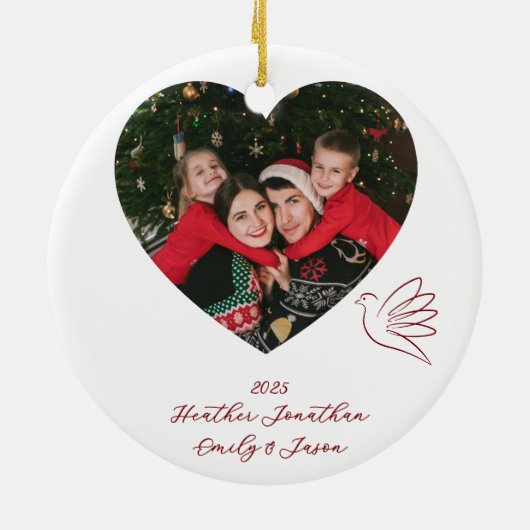 Simple Peace & Love Dove Photo Christmas Card Keramisch Ornament (Achterkant)