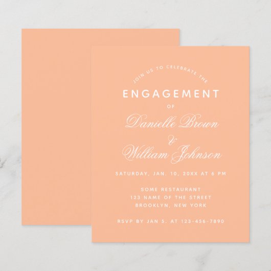 Simple Peach Budget Script Verloving Invitation (Voorkant / Achterkant)