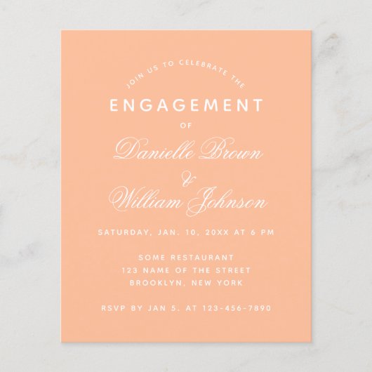 Simple Peach Budget Script Verloving Invitation (Voorkant)
