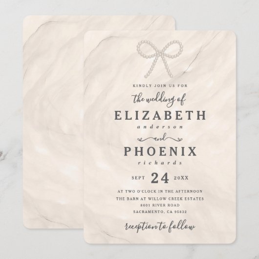 Simple Pearl Bow in Champagne Elegant Wedding Kaart (Voorkant / Achterkant)