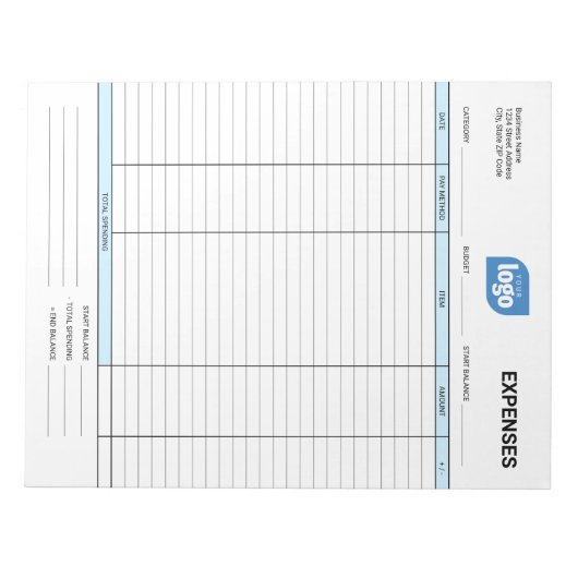 Simple Personalized Logo Business Expenses Notepad Notitieblok (Voorkant)