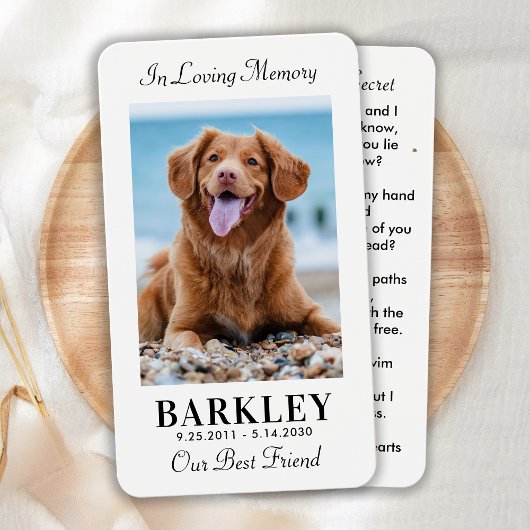 Simple Pet Memorial Foto Sympathie Prayer Kaart