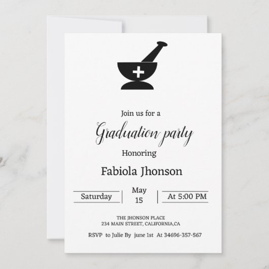Simple Pharmacie University graduation party Aankondiging (Voorkant)