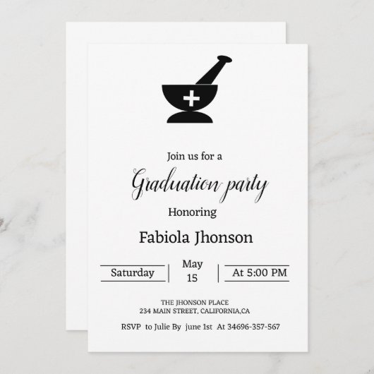 Simple Pharmacie University graduation party Aankondiging (Voorkant / Achterkant)