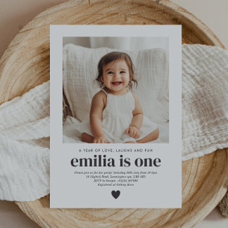 Simple Photo 1st Birthday Girl Invitation Kaart