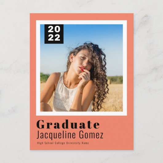 Simple Photo Afstuderen 2022 Announcement Salmon Briefkaart (Voorkant)