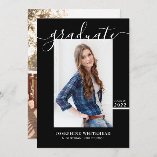 Simple Photo Afstuderen Announcement 2022 Black Aankondiging (Voorkant / Achterkant)
