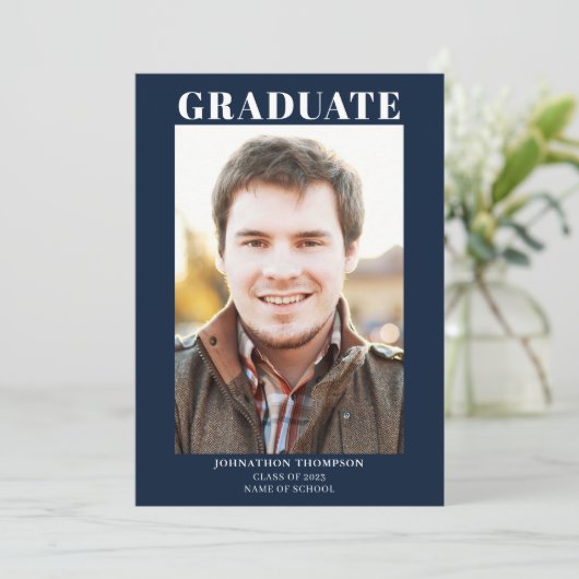 Simple Photo Afstuderen Blue Aankondiging (Staand voorkant)