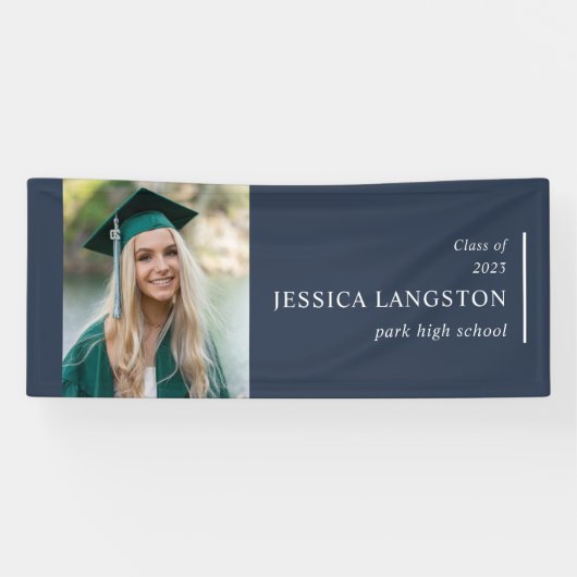 Simple Photo Afstuderen Navy Blue Banner (Horizontaal)