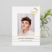Simple Photo Afstuderen White Folie Uitnodiging (Staand Voorkant)