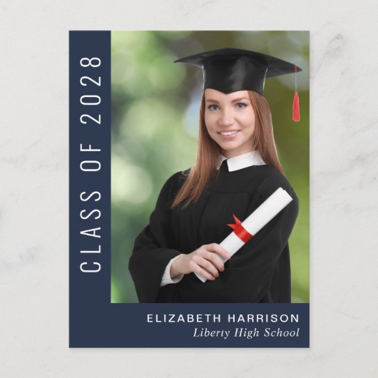 Simple Photo Blue Afstuderen Aankondigingskaart (Voorkant)
