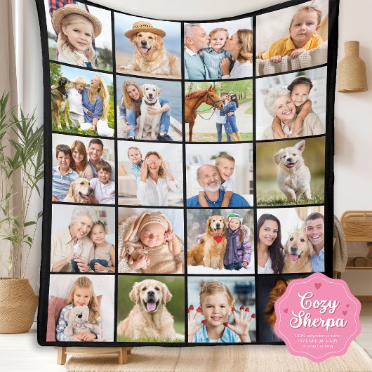 Simple Photo Collage 20 Picture Custom Cute Family Sherpa Deken