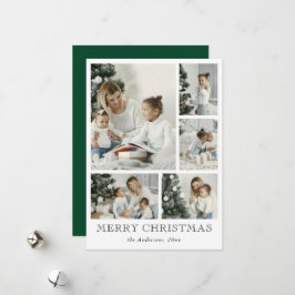 Simple Photo Collage Green Christmas Holiday Card Feestdagenkaart