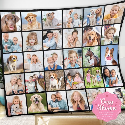 Simple Photo Collage Personalized Multi 30 Picture Sherpa Deken