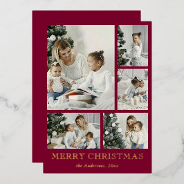 Simple Photo Collage Red Christmas Holiday Card Folie Feestdagenkaart