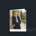 Simple Photo College Graduation Male Folded Modern Bedankkaart<br><div class="desc">This modern graduation thank you card features a bold black and white design with a full photo on the front and clean, classic typography. The inside includes a prewritten message of appreciation, making it easy for graduates to send thoughtful thanks after commencement. Perfect for thanking friends and family for gifts,...</div>