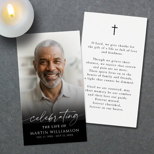 Simple Photo Cross Celebration of Life Prayer Card Visitekaartje