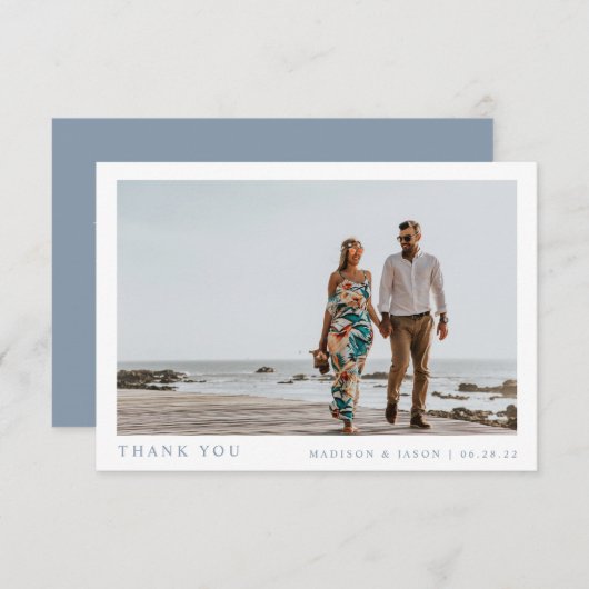 Simple Photo Dusty Blue Wedding Bedankkaart (Voorkant / Achterkant)