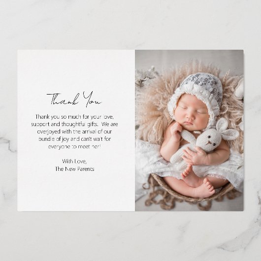 Simple Photo Elegant Birth Announding Roos Gold Folie Uitnodiging (Achterkant)