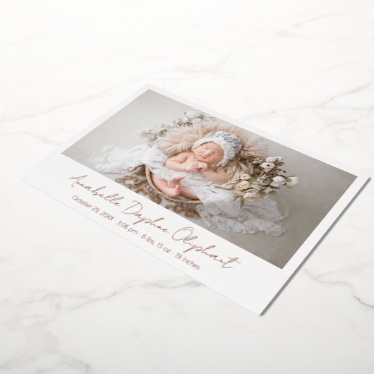 Simple Photo Elegant Birth Announding Roos Gold Folie Uitnodiging (Gedraaid)