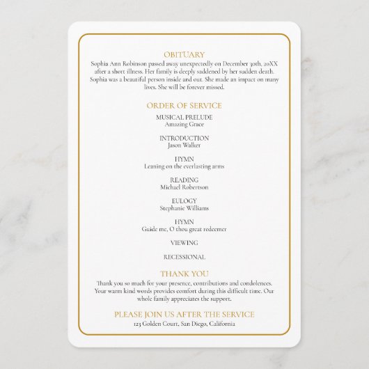 Simple Photo Funeral Memorial Order Of Service Programmakaart (Achterkant)