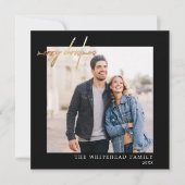 Simple Photo Gold Merry-kerstzwarte Feestdagenkaart (Voorkant)