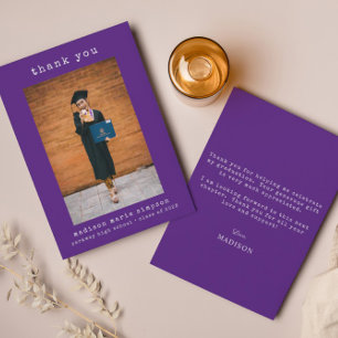 Simple Photo Graduation Minimalist Thank You Notitiekaartje