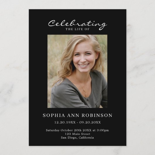 Simple Photo Memorial Order Of Service Black Programmakaart (Voorkant)