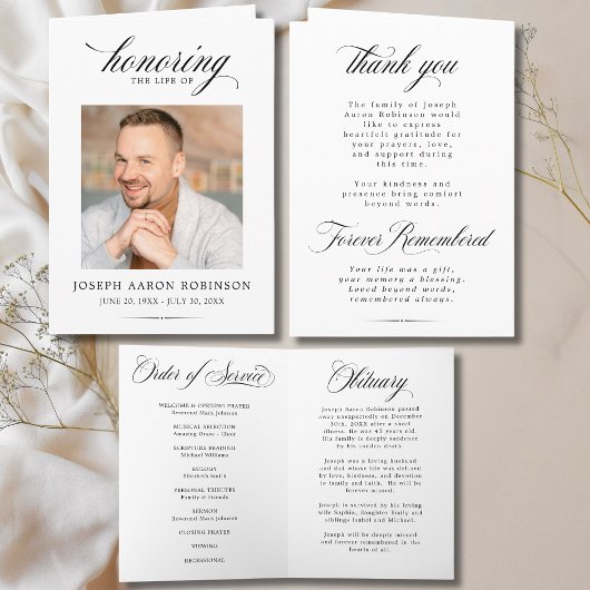 Simple Photo Memorial Order of Service Program  Kaart
