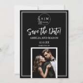 Simple Photo Minimal Monogram Save the Date Card Kaart (Voorkant)