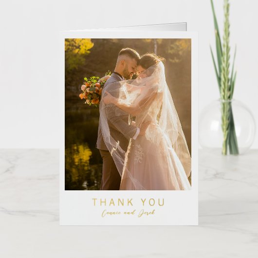 Simple Photo Modern Wedding Foil Thank You Card Folie Wenskaart (Voorkant)