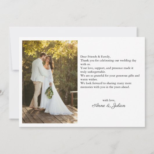Simple Photo Modern Wedding W Note Landscape Bedankkaart (Achterkant)