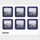 Simple Photo Navy Blue Love & Bedankt Wedding Vierkante Sticker (Vel)