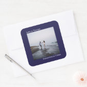 Simple Photo Navy Blue Love & Bedankt Wedding Vierkante Sticker (Envelop)