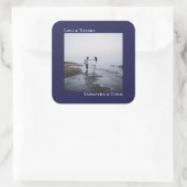 Simple Photo Navy Blue Love & Bedankt Wedding Vierkante Sticker (Tas)