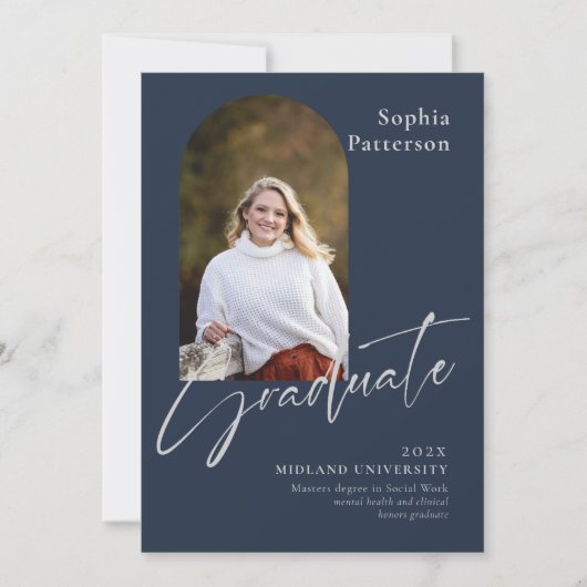 Simple Photo Navy Gray College Aankondiging (Voorkant)