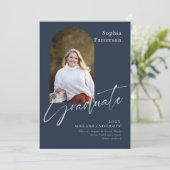 Simple Photo Navy Gray College Aankondiging (Staand voorkant)