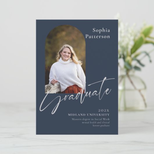 Simple Photo Navy Gray College Aankondiging (Staand voorkant)